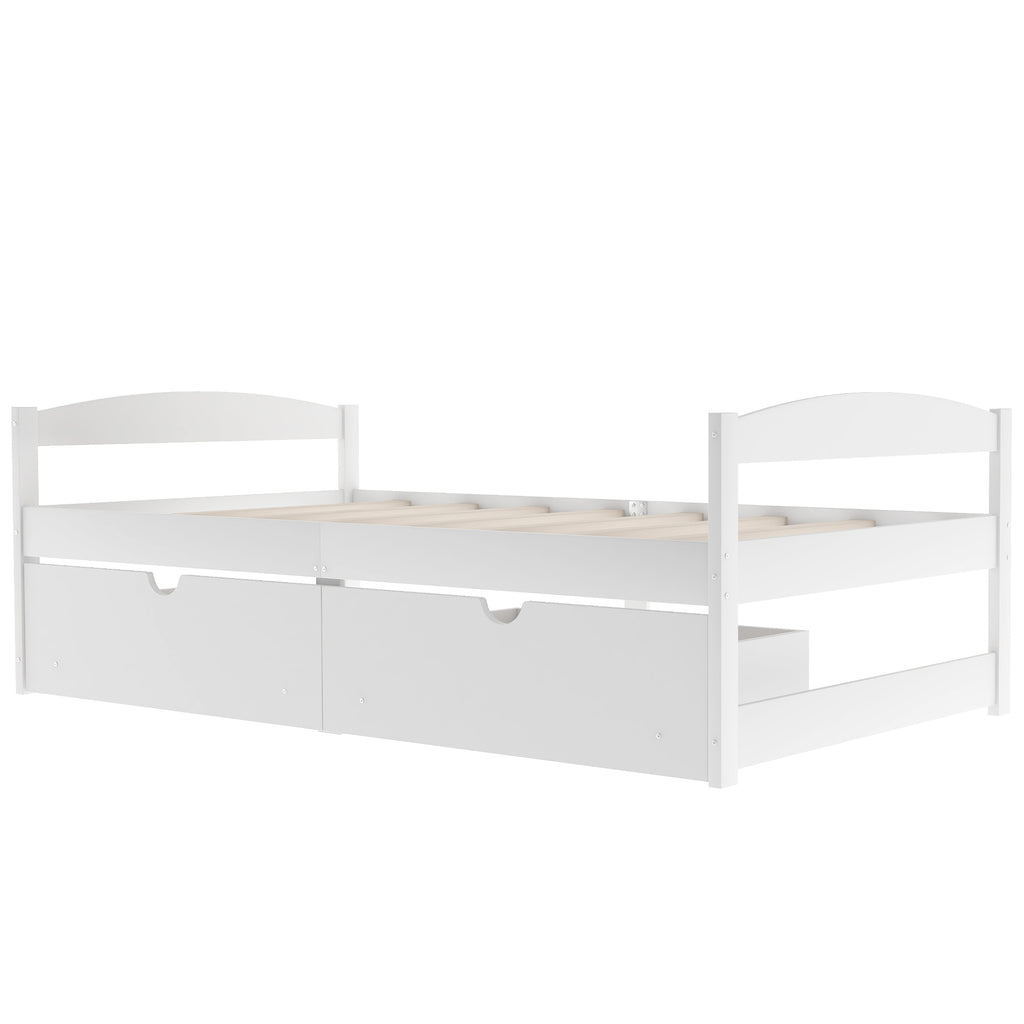 Leoglint Twin size platform bed frame, with two drawers, white