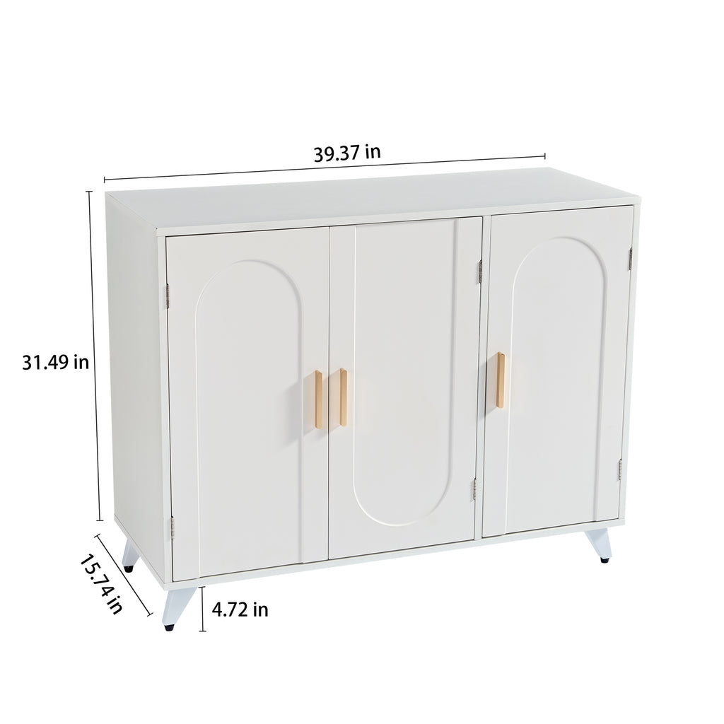 Leoglint Sideboard Buffet cabinet with 3 doors and removable shelves, for living room, dining room, ivory white