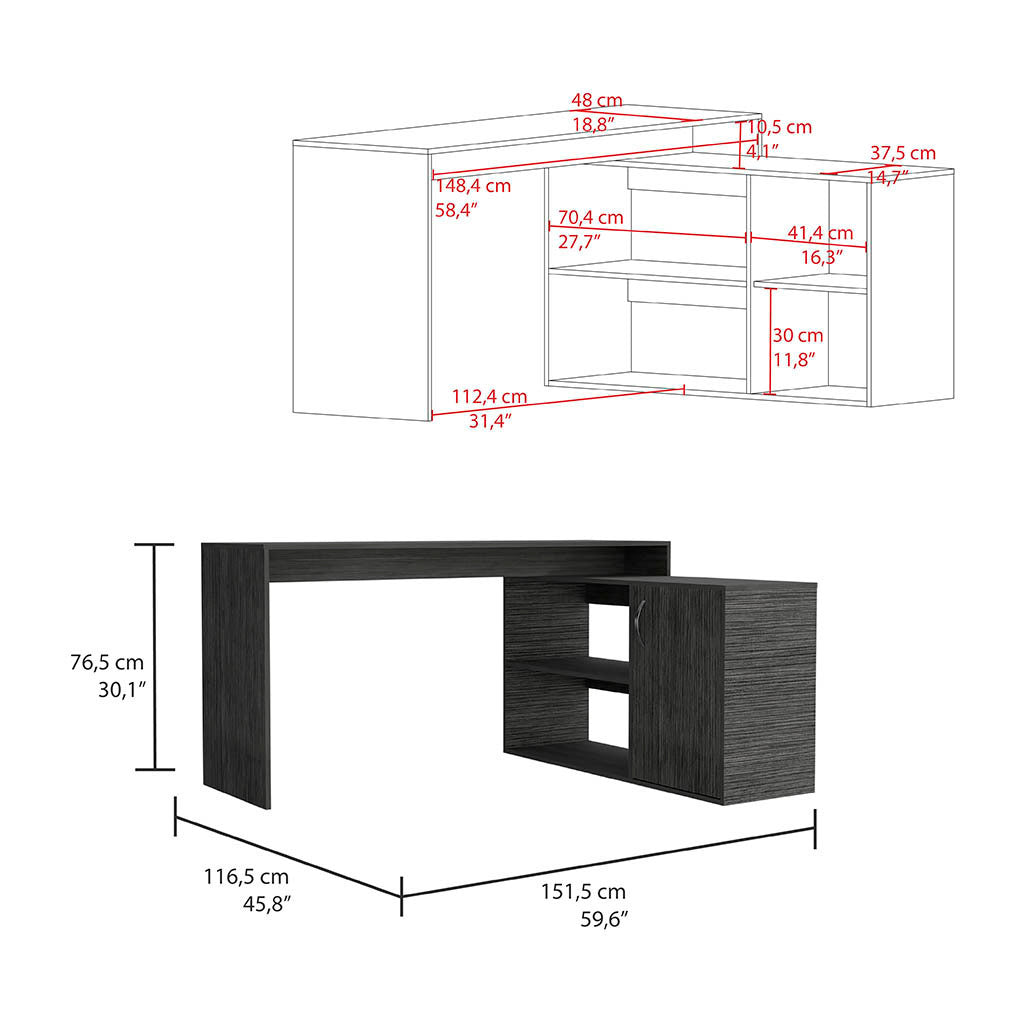 Leoglint Axis Modern L-Shaped Computer Office Desk with Open & Closed Storage -Smokey Oak