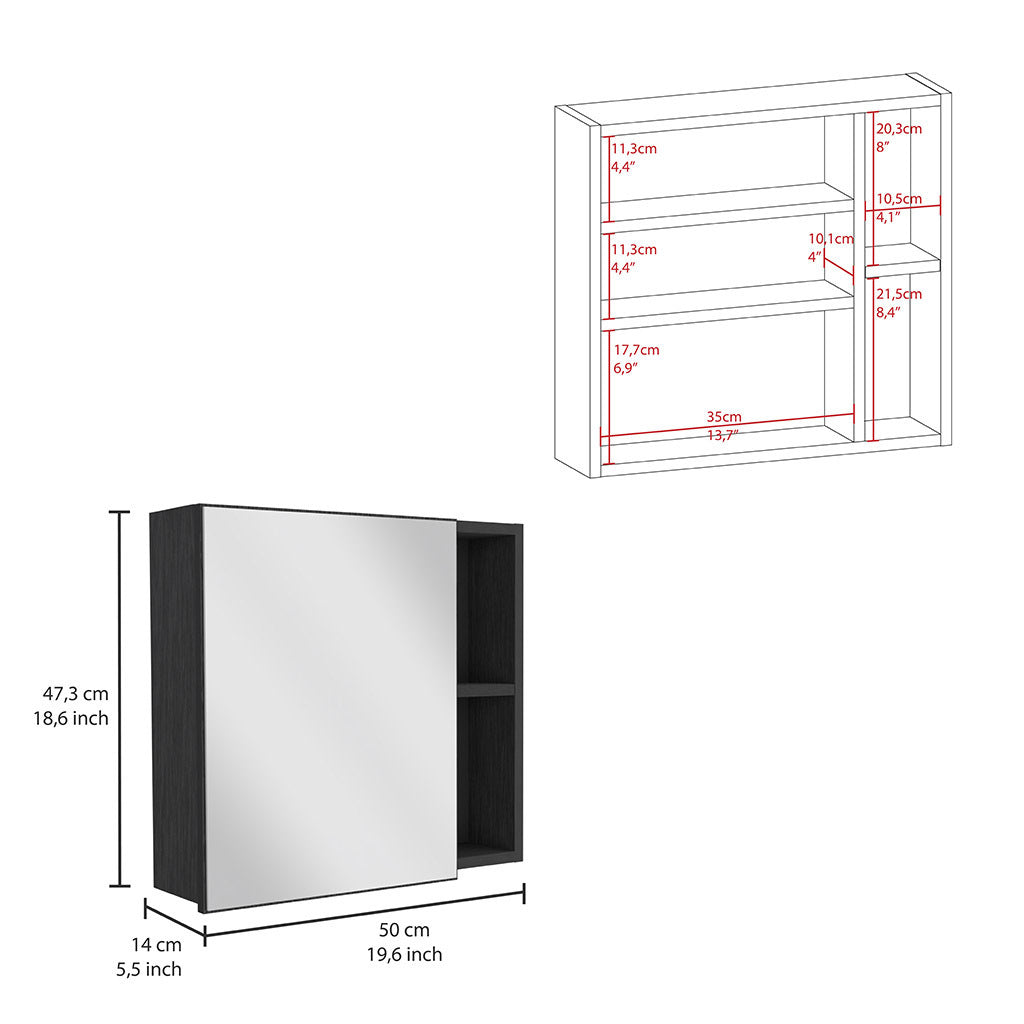 Leoglint Medicine Cabinet Viking, Three Internal Shelves, Single Door, Two External Shelves, Black Wengue Finish