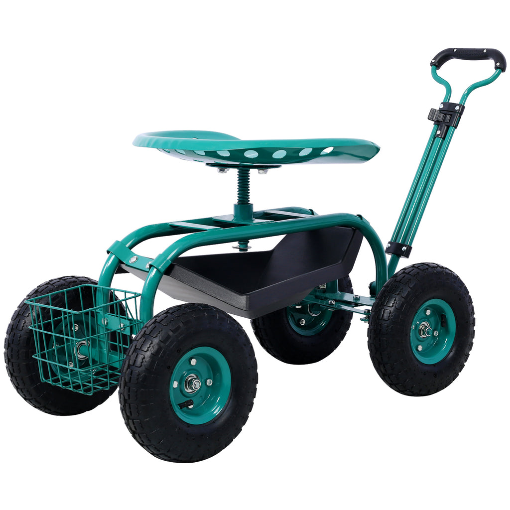 Leoglint Rolling Garden Scooter Garden Cart Seat with Wheels and Tool Tray, 360 Swivel Seat,Green