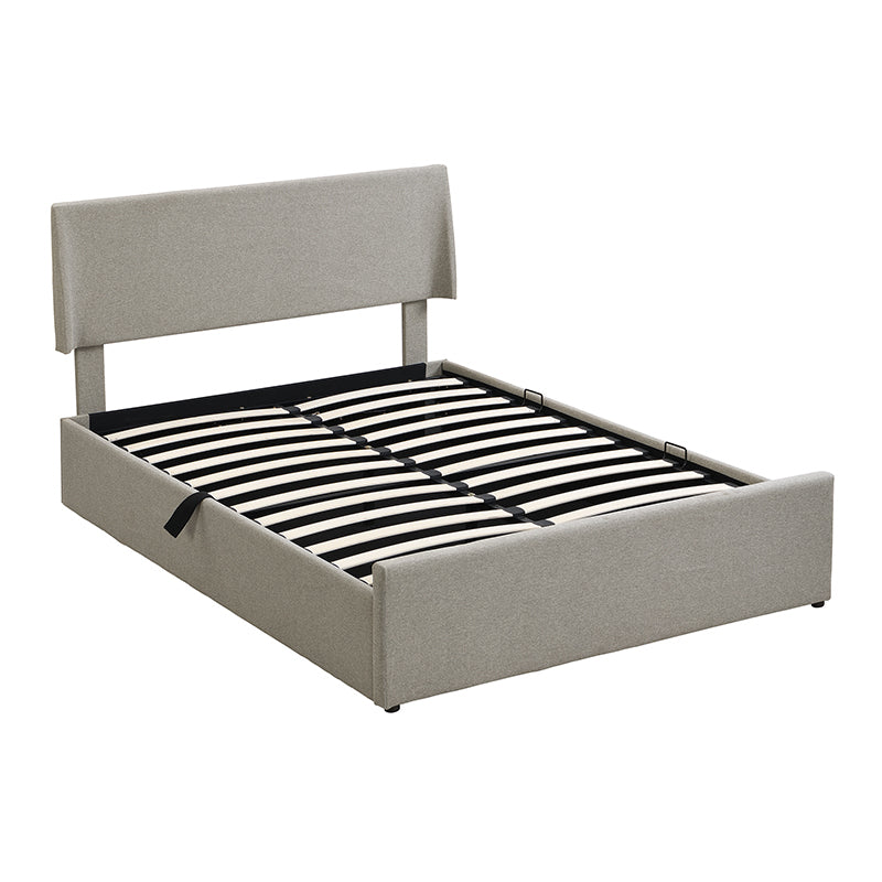 Leoglint Full Size Sleigh Bed Frame with Side-Tilt Hydraulic Storage System, Linen Upholstery, Gray