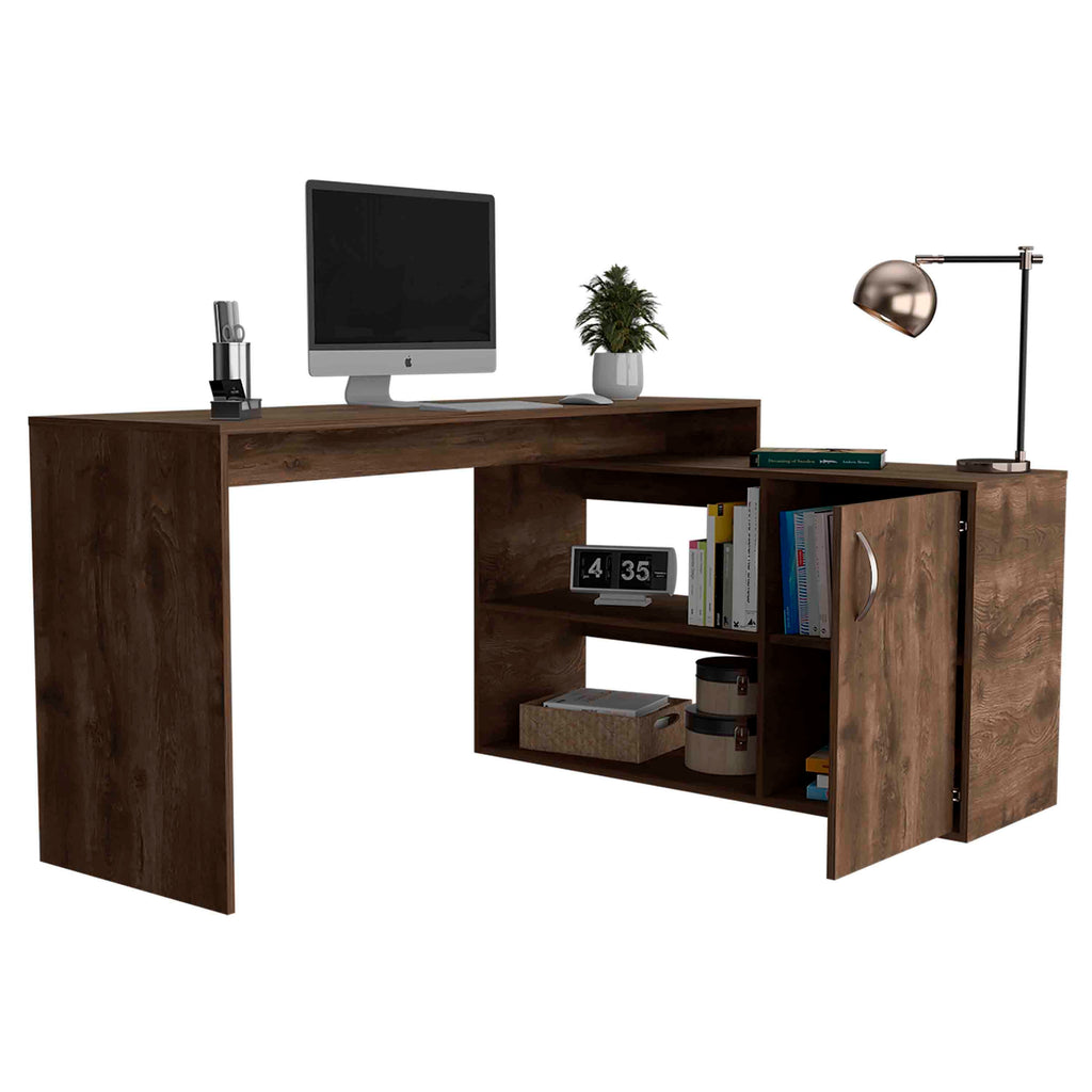 Leoglint Axis Modern L-Shaped Computer Office Desk with Open & Closed Storage -Dark Brown