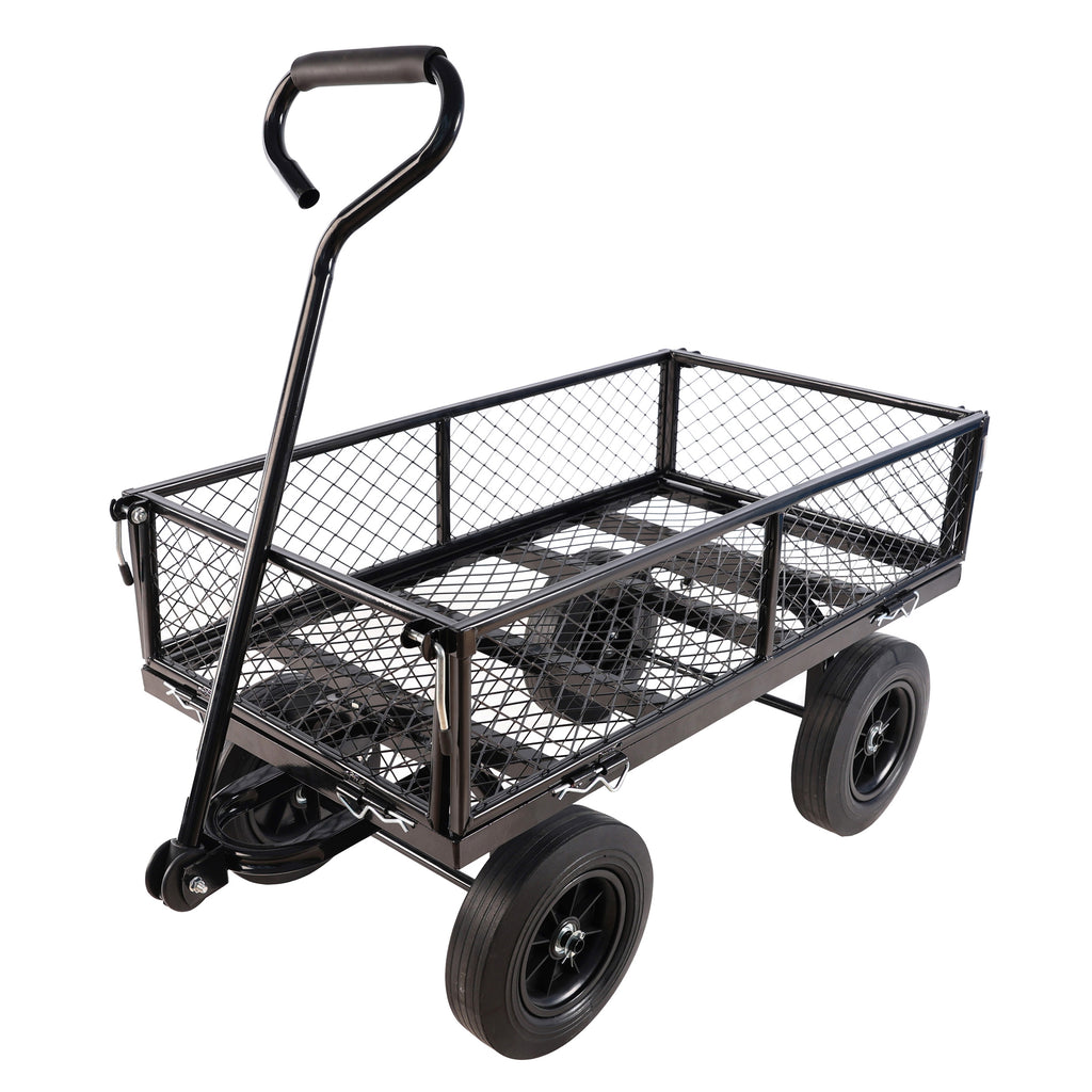 Leoglint (Black solid wheels wagon cart) Solid wheels Tools cart Wagon Cart Garden cart trucks make it easier to transport firewood