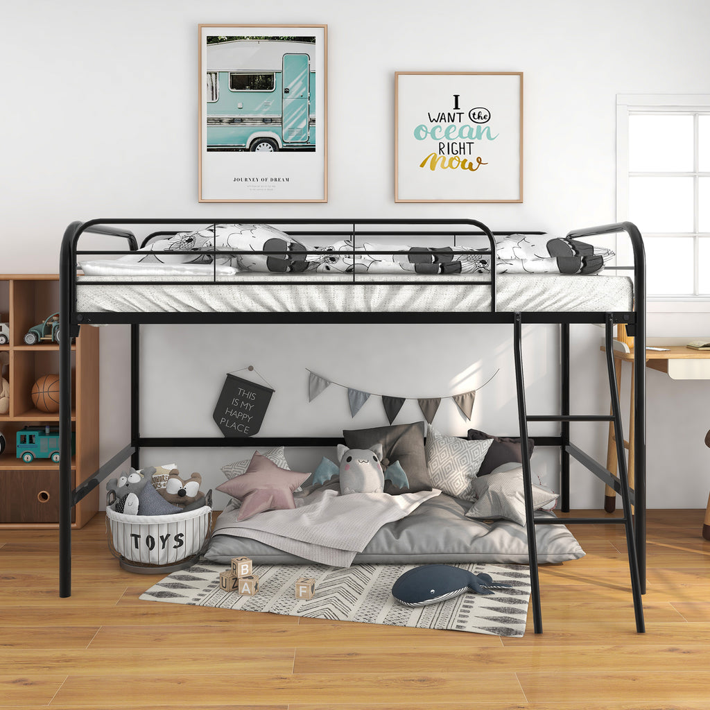 Metal Twin Loft Bed Frame , Twin Size High Loft Bed Black