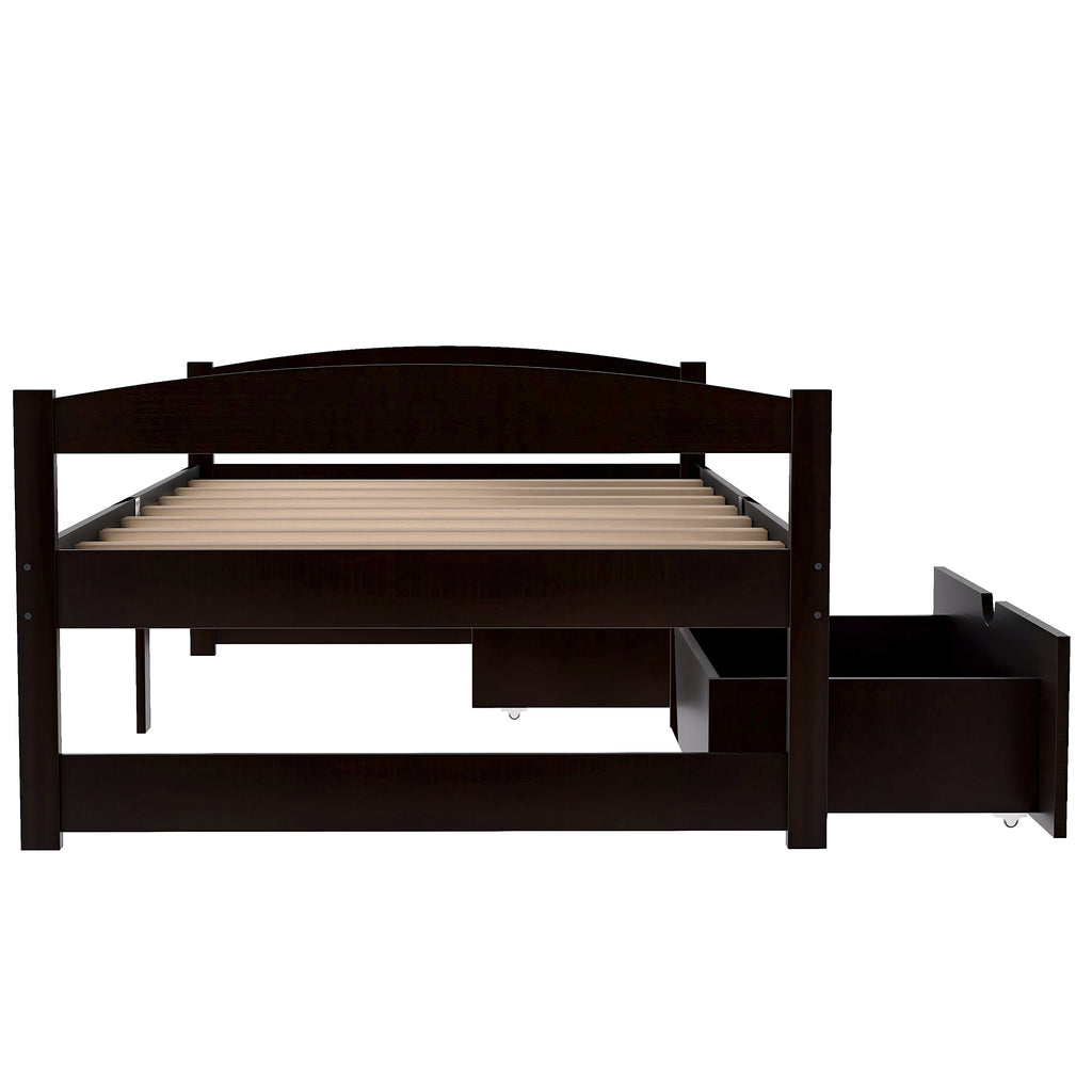 Leoglint Twin size platform bed frame, with two drawers, espresso