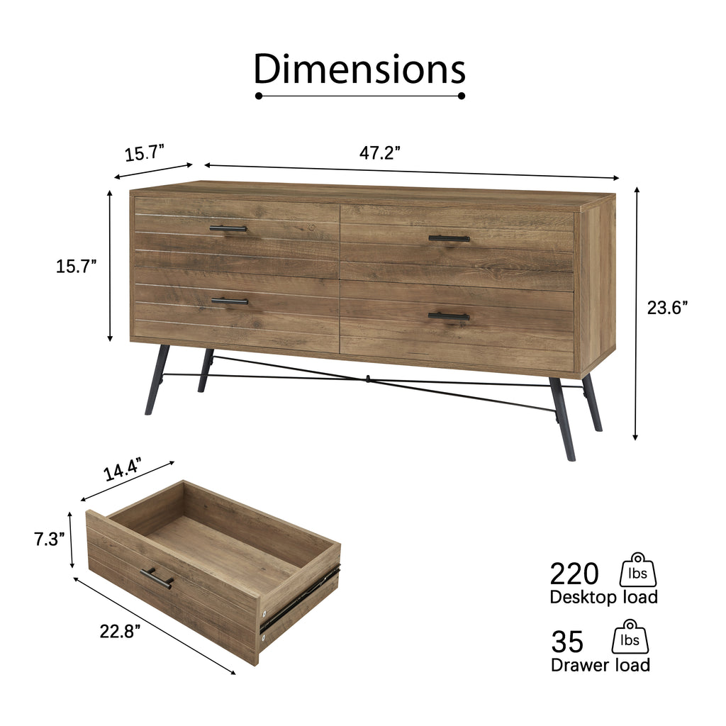 Leoglint 4-Drawer Chest, 4 Drawer Dresser TV Stand for TV, Dressers Bedroom Furniture Large Storage Tower Unit, Dresser for Bedroom, Closet Living Room, Hallway, 47.2"W x 15.7"D x 23.6"H, Rustic Walnut