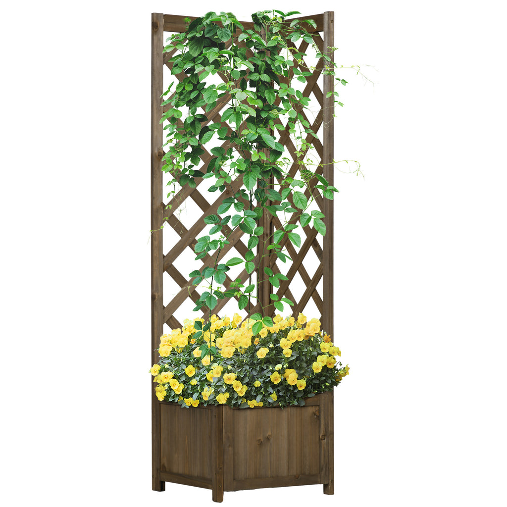 Leoglint Wooden Raised Garden Trellis Bed with Trellis, 57" Freestanding Corner Planter Box for Vine Plants Flowers Climbing and Planting Carbonized