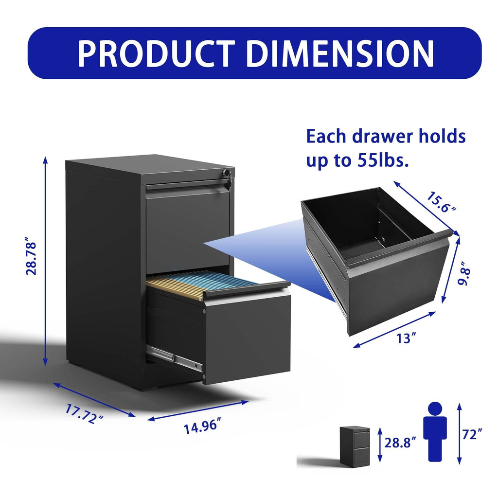 Leoglint 2 Drawer Metal Vertical File Cabinet with Lock Office Home Steel Vertical File Cabinet for A4 Legal/Letter Size