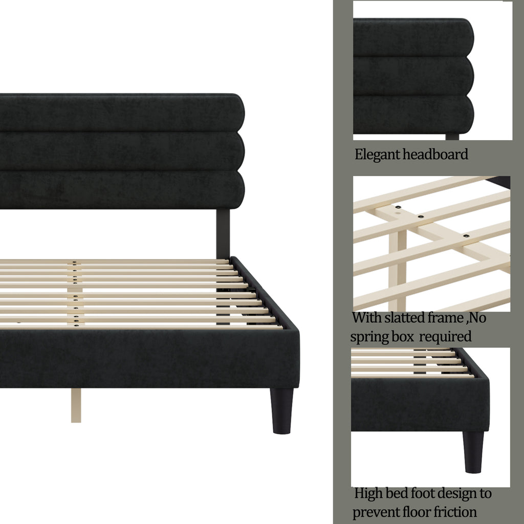 Leoglint King Bed Frame with Headboard,Sturdy Platform Bed with Wooden Slats Support,No Box Spring,Mattress Foundation,Easy Assembly  Dark grey