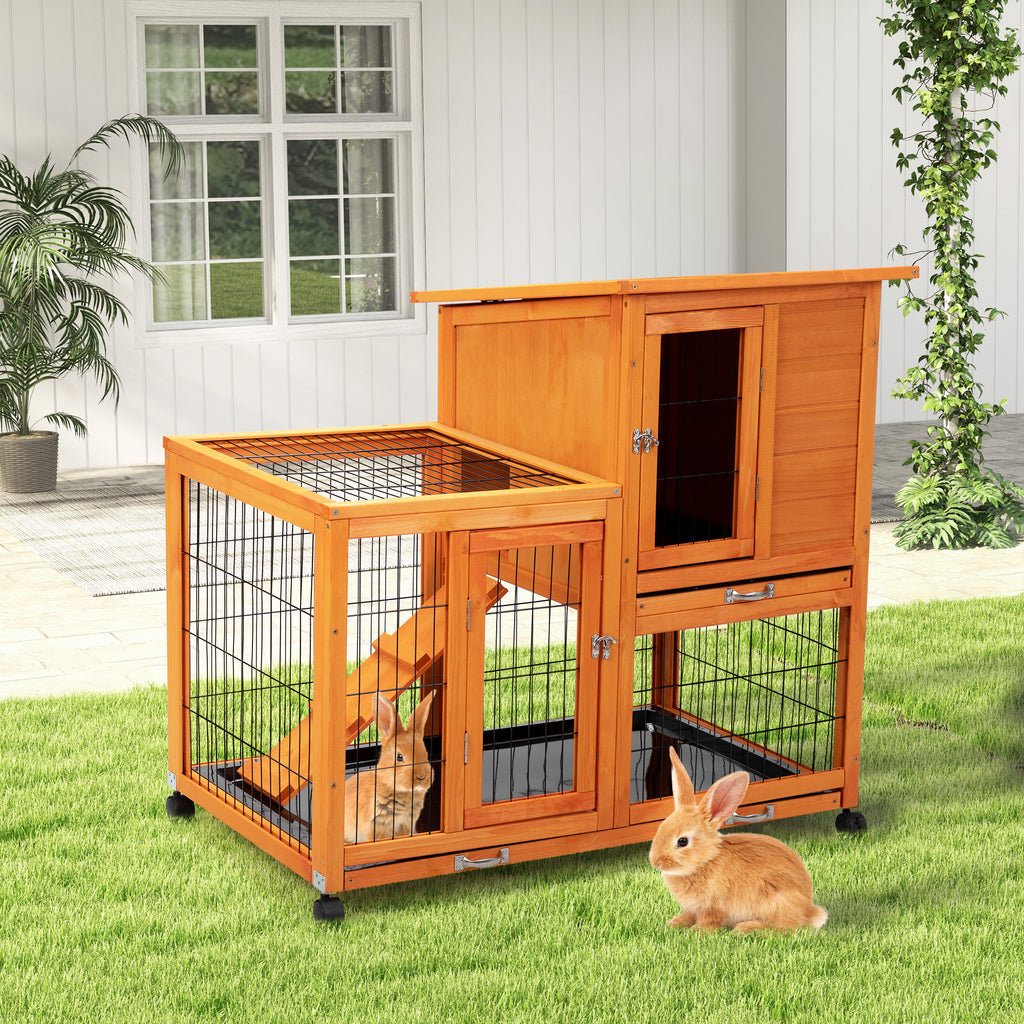 Leoglint Detachable Rabbit Hutch with Removable Tray and Rolling Casters, Orange