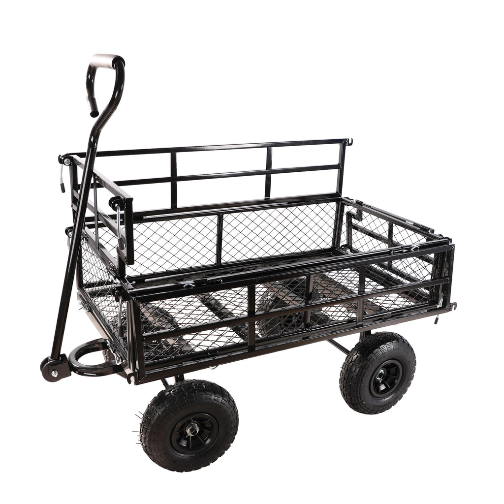 Leoglint (Black double fence utility  cart) Wagon Cart Garden cart trucks make it easier to transport firewood