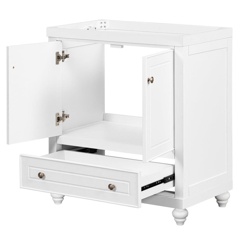 Leoglint 30" Bathroom Vanity without Sink, Base Only, Cabinet with Doors and Drawer, Solid Frame and MDF Board, White