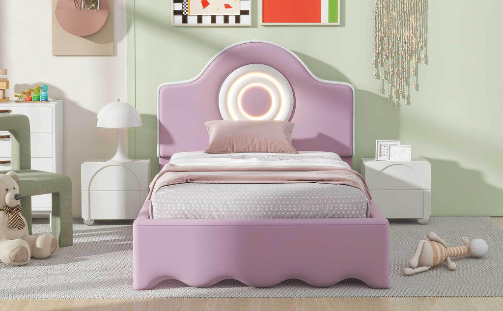 Leoglint Twin Size Upholstered Platform Bed Frame with LED Headboard, Pink