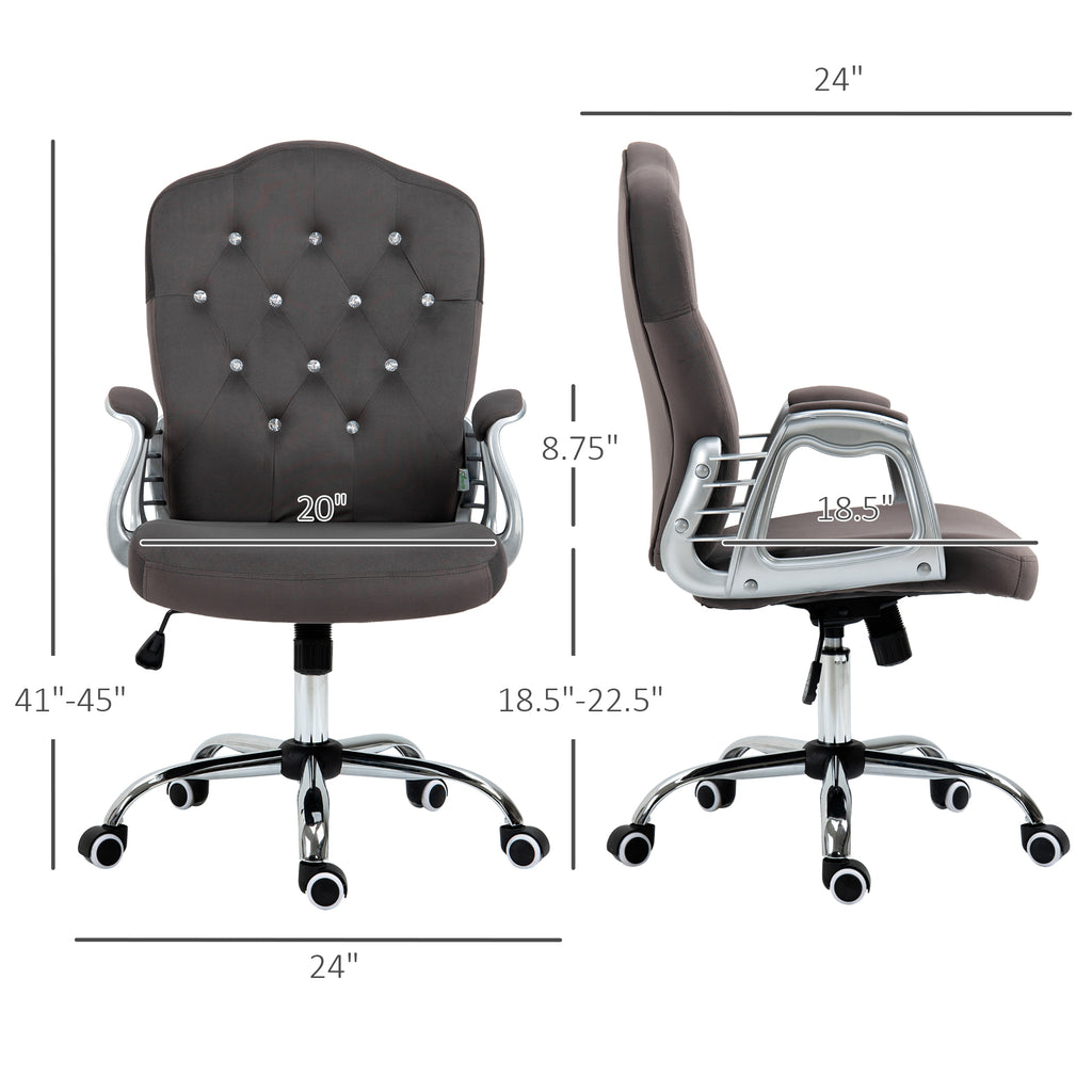 Leoglint Vinsetto Home Office Chair, Velvet Computer Chair, Button Tufted Desk Chair with Swivel Wheels, Adjustable Height, and Tilt Function, Dark Gray