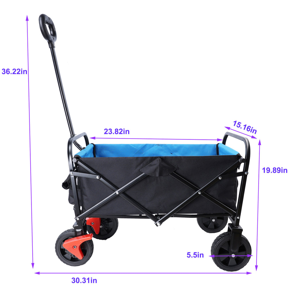 Leoglint Garden cart Mini Folding Wagon Garden Shopping Beach Cart (black+blue+brake)