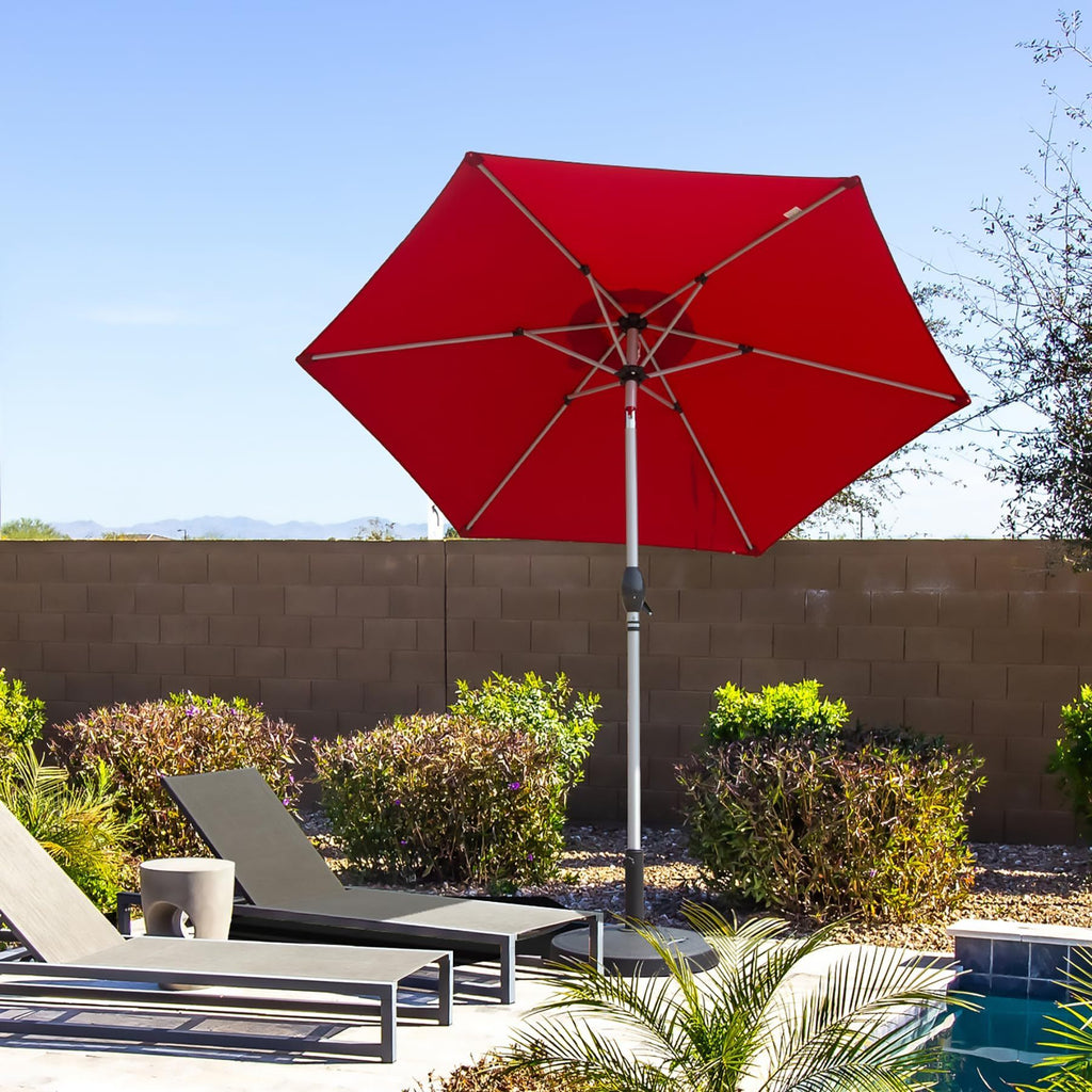 Leoglint 7.5FT Patio Umbrella, Outdoor Umbrella with Push Button Tilt and Crank, UV Protection Waterproof Market Sun Umbrella with 8 Sturdy Ribs for Garden, Deck, Backyard, Pool (Brick red)