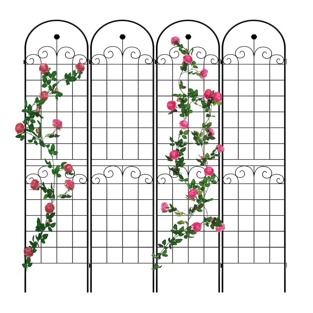 Leoglint 4 Pack Metal Garden Trellis for Climbing Plants Outdoor 86.7'' x 19.7'' Rustproof Plant Support Rose Trellis Netting Trellis Black