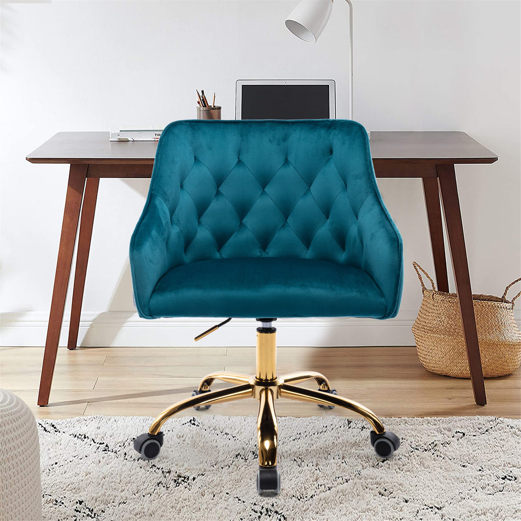 Leoglint COOLMORE Velvet Home Office Chair, Modern Cute Computer Chair, Wheels Swivel Height Adjustable Swivel Task Chair for Home Office (Teal Velvet)