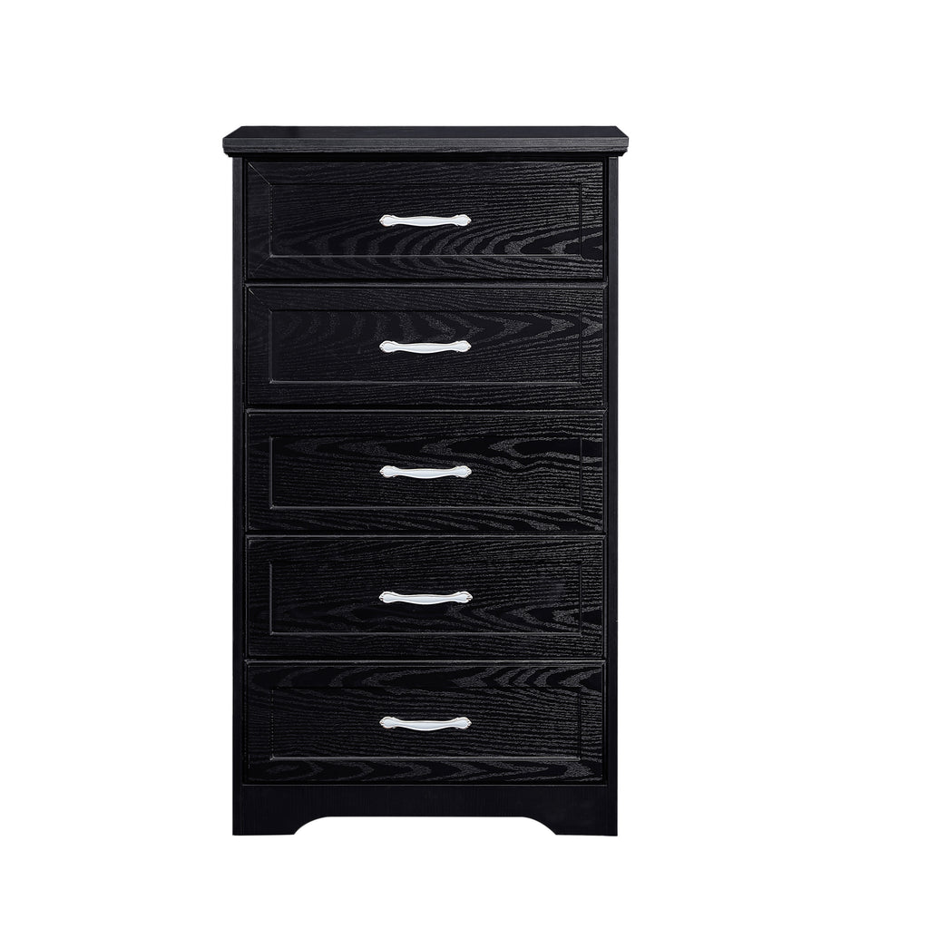 Leoglint Modern 5 Tier Bedroom Chest of Drawers, Dresser with Drawers,Drawer Chest, Clothes Organizer -Metal Pulls for Living Room, Bedroom, Hallway, Black, 25.2″L x 15.8″W x 43.5″H