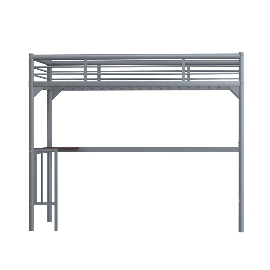 Leoglint Twin Metal loft Bed Frame with Desk, Ladder and Guardrails, bookdesk under bed, Silver