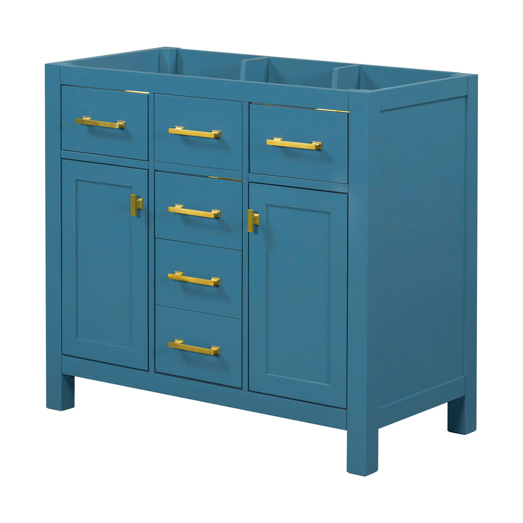 Leoglint 36'' Bathroom Vanity without, Modern Freestanding Single Bathroom Cabinet with 4 Drawers & 2 Cabinets,Storage Cabinet for Bathroom, Solid Wood Frame Vanity Only, Blue (NOT INCLUDE SINK)