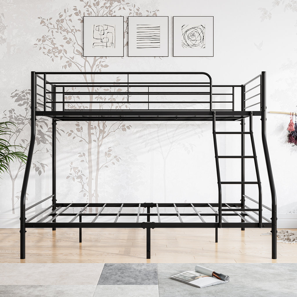 Leoglint Heavy Duty Twin-Over-Full Metal Bunk Bed, Easy Assembly with Enhanced Upper-Level Guardrail, Black