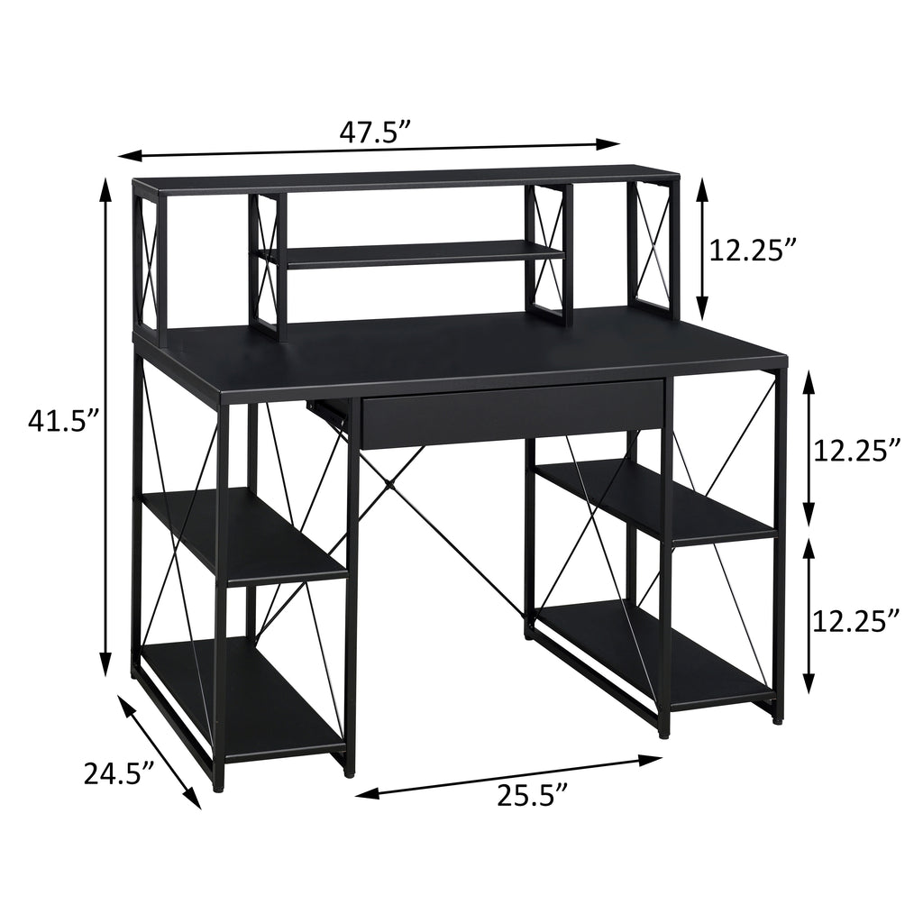 Leoglint Black Office Desk with Open Shelves and Hutch