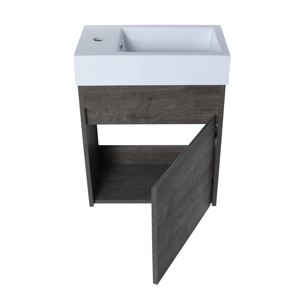 Leoglint 18'' Floating Wall-Mounted Bathroom Vanity with White Resin Sink & Soft-Close Cabinet Door