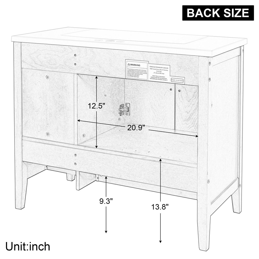 Leoglint 36" Bathroom Vanity Base Only, Solid Wood Frame and MDF Boards, Brown