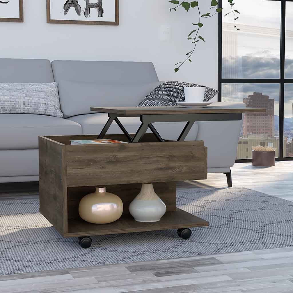 Leoglint Luanda Lift Top Coffee Table, Casters, One Shelf -Dark Brown