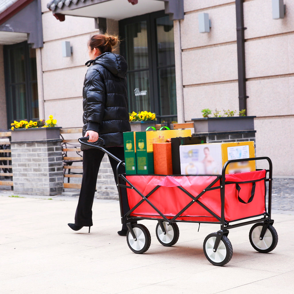 Leoglint Garden cart Folding Wagon Garden Shopping Beach Cart (Red)