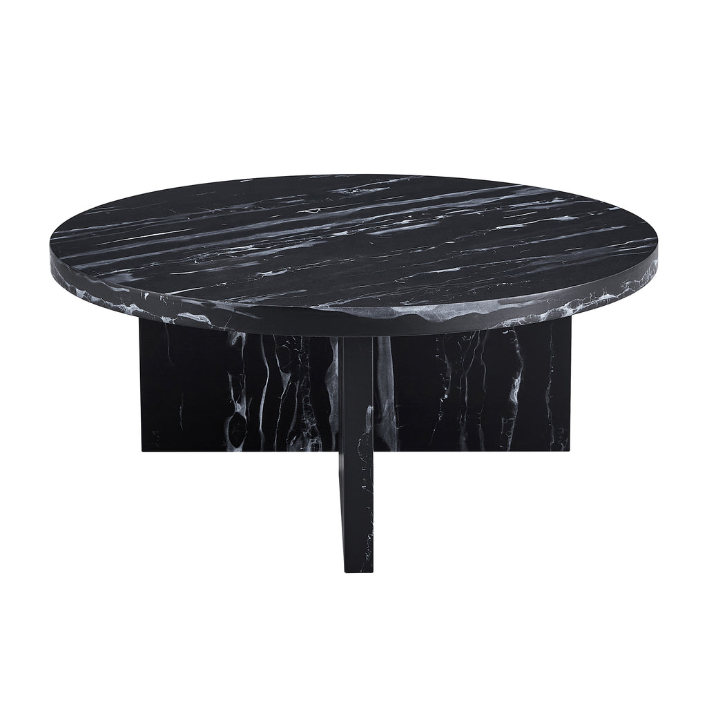 Leoglint Black MDF material circular coffee table with texture, 31.4 inch black middle table, modern tea table, suitable for small spaces, living room.