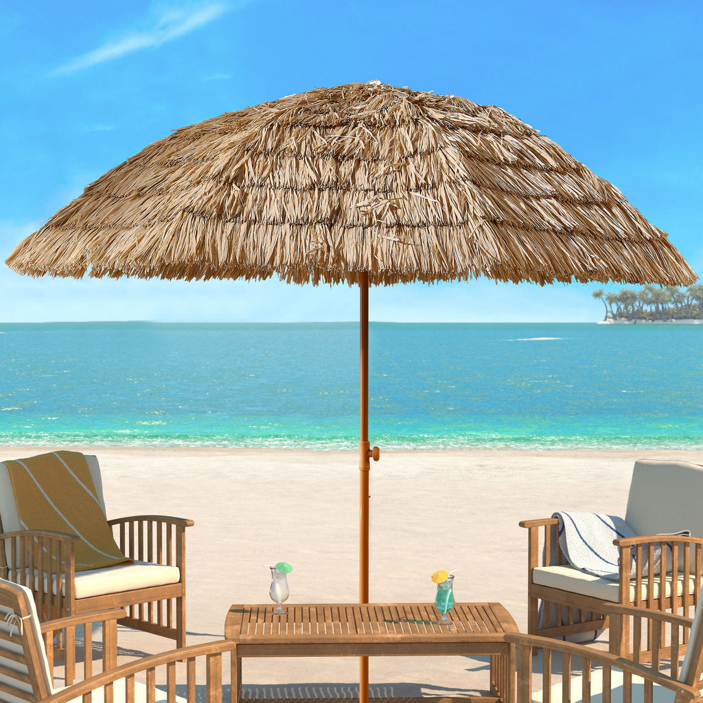 Leoglint 8'Thatch Patio Tiki Outdoor Umbrella Tropical Palapa Raffia Tiki Hut Hawaiian Hula Beach Umbrella,Straw umbrella