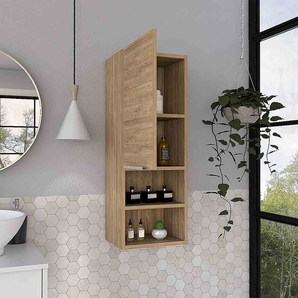 Leoglint Medicine 32H" Single Door Cabinet, Two Interior Shelves, Two External Shelves, Light Oak