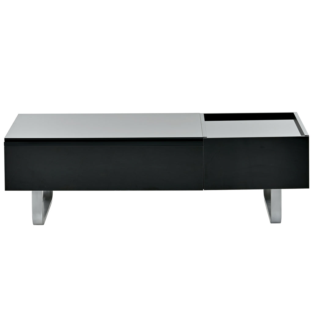 Leoglint [VIDEO provided] ON-TREND Multi-functional Coffee Table with Lifted Tabletop, Contemporary Cocktail Table with Metal Frame Legs, High-gloss Surface Dining Table for Living Room, Black