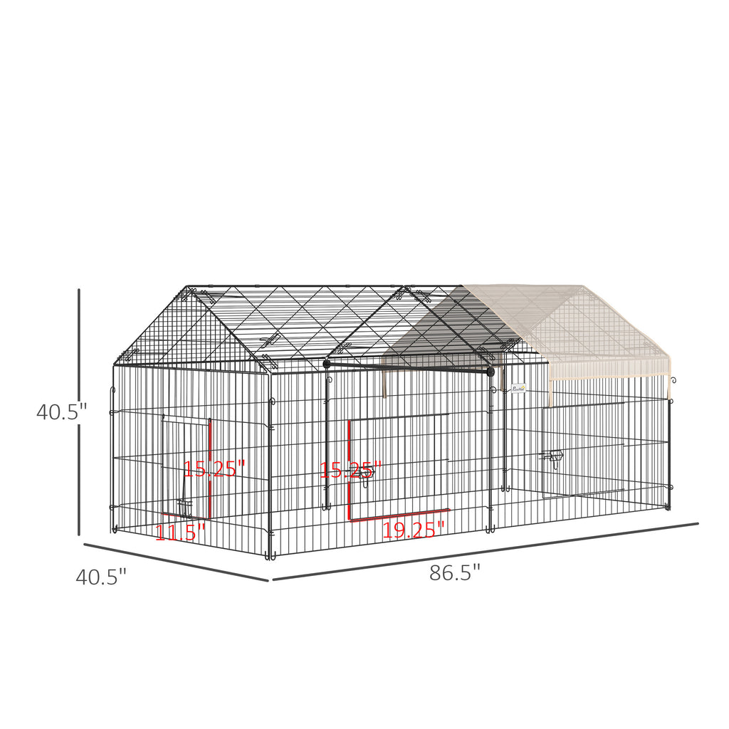 Leoglint Catio Metal Chicken Coop, 86.5" x 40.5" Portable Small Animal Playpen for Rabbit, Outdoor Dog Kennel with Water-resistant Cover, Beige