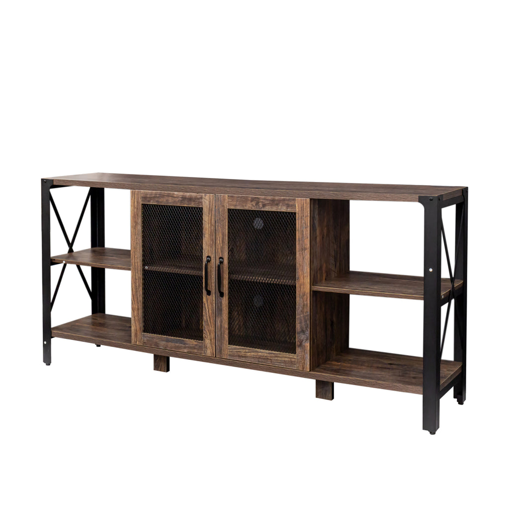 Leoglint TV Stands for Living Room, Industrial TV Stand for Bedroom Furniture, Farmhouse TV Stand 80 Inch Television Stand , Modern Horizontal Wood and Metal Open Bookshelf