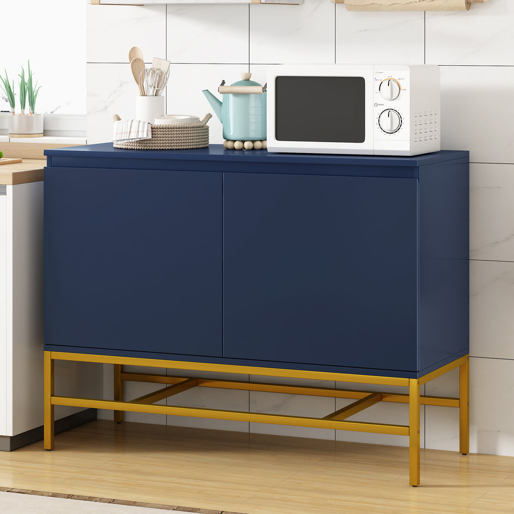 Leoglint TREXM Minimalist & Luxury Cabinet Two Door Sideboard with Gold Metal Legs for Living Room, Dining Room (Navy)