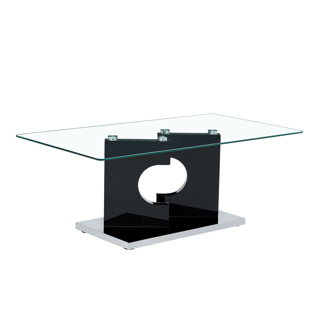 Leoglint A rectangular modern and fashionable coffee table with tempered glass tabletop and black MDF legs. Suitable for living room.47.2"*25.5"*18"