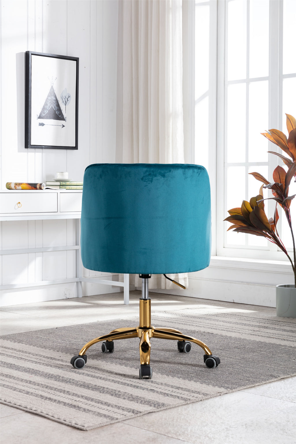 Leoglint COOLMORE Velvet Home Office Chair, Modern Cute Computer Chair, Wheels Swivel Height Adjustable Swivel Task Chair for Home Office (Teal Velvet)