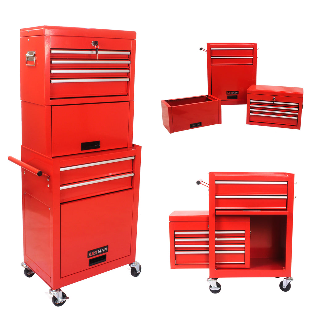 Leoglint High Capacity Rolling Tool Chest with Wheels and Drawers, 6-Drawer Tool Storage Cabinet--RED