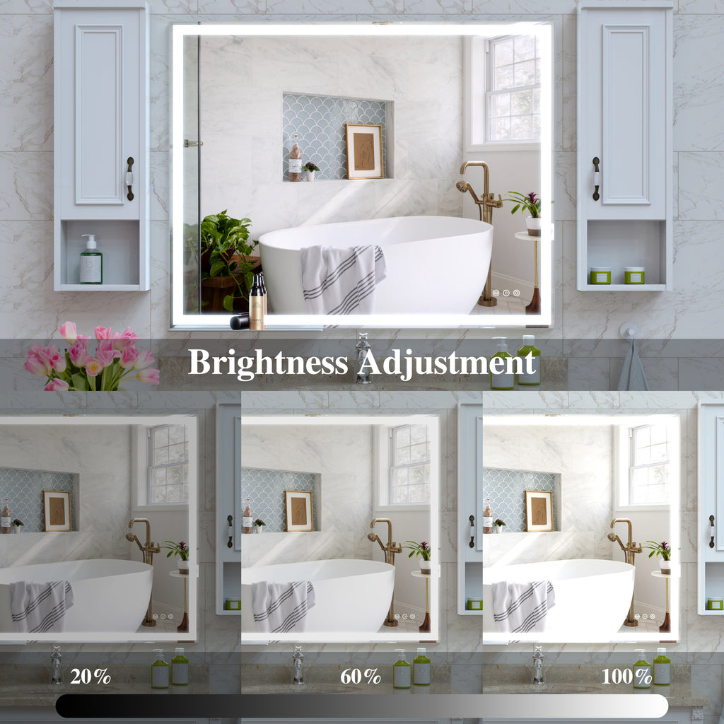 Leoglint 32x40 inch LED Bathroom Vanity Mirror Wall Mounted Adjustable White/Warm/Natural Lights Anti-Fog Touch Switch with Memory Modern Smart Large Bathroom Mirrors