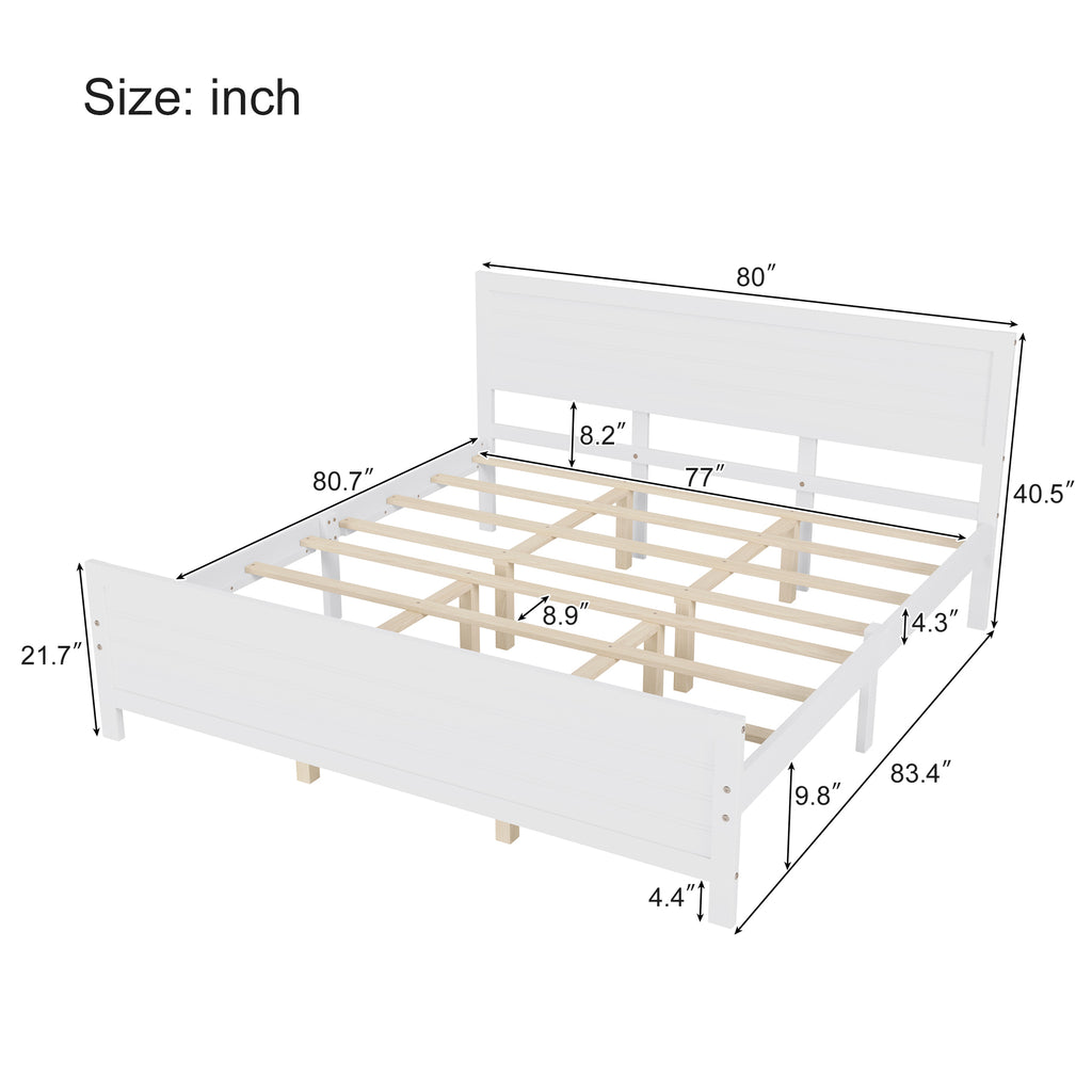 Leoglint Wood Platform Bed Frame with Headboard, Mattress Foundation with Wood Slat Support, No Box Spring Needed, King Size, White