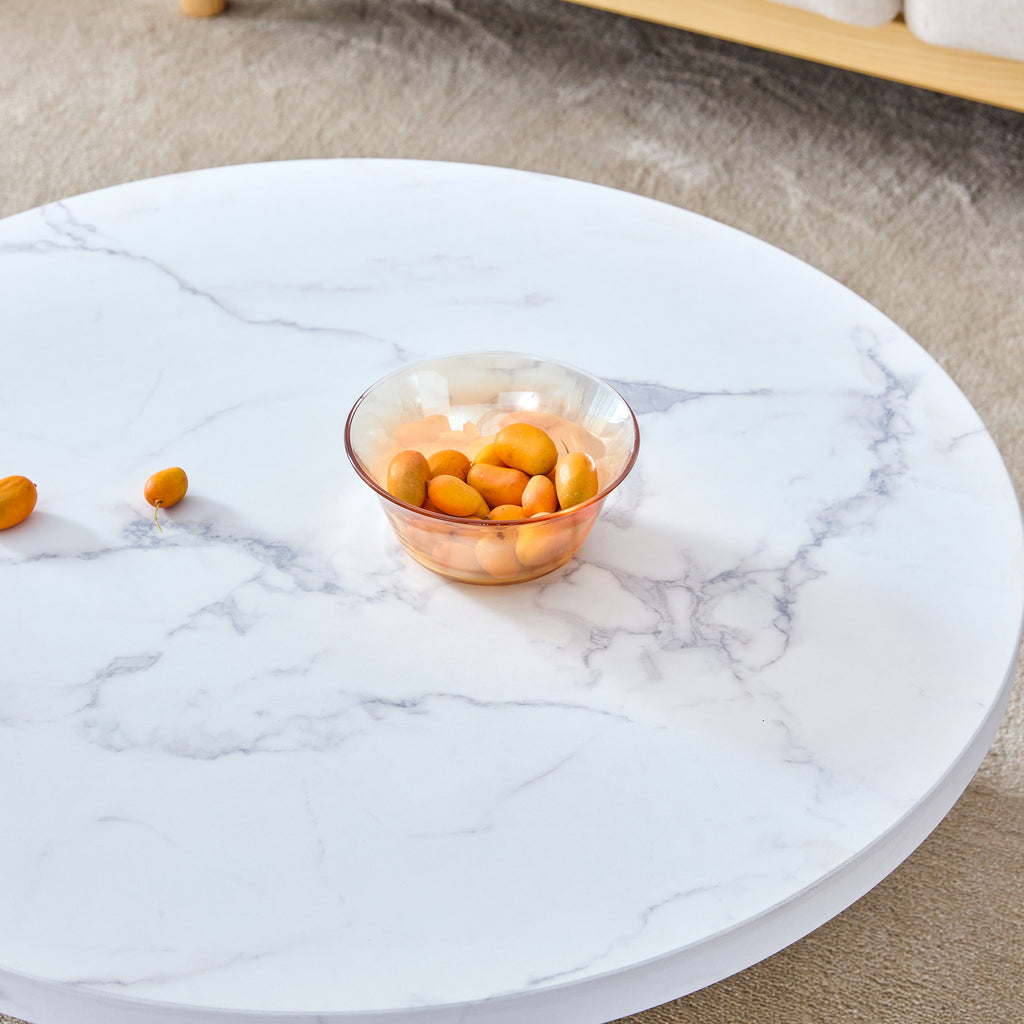 Leoglint A white MDF material circular patterned coffee table, a 31.4-inch white center table, modern coffee table, suitable for small spaces and living rooms.