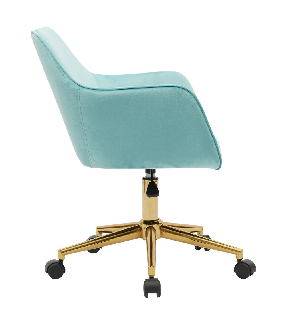 Leoglint Modern Velvet Fabric Material Adjustable Height 360 revolving Home Office Chair with Gold Metal Legs and Universal Wheels for Indoor,Aqua Light Blue