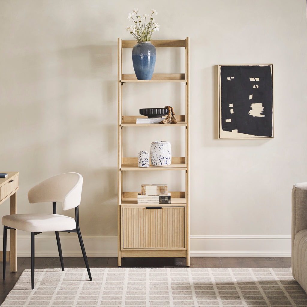 Leoglint Transitional Narrow Bookshelf with Drawer on Bottom - Oak