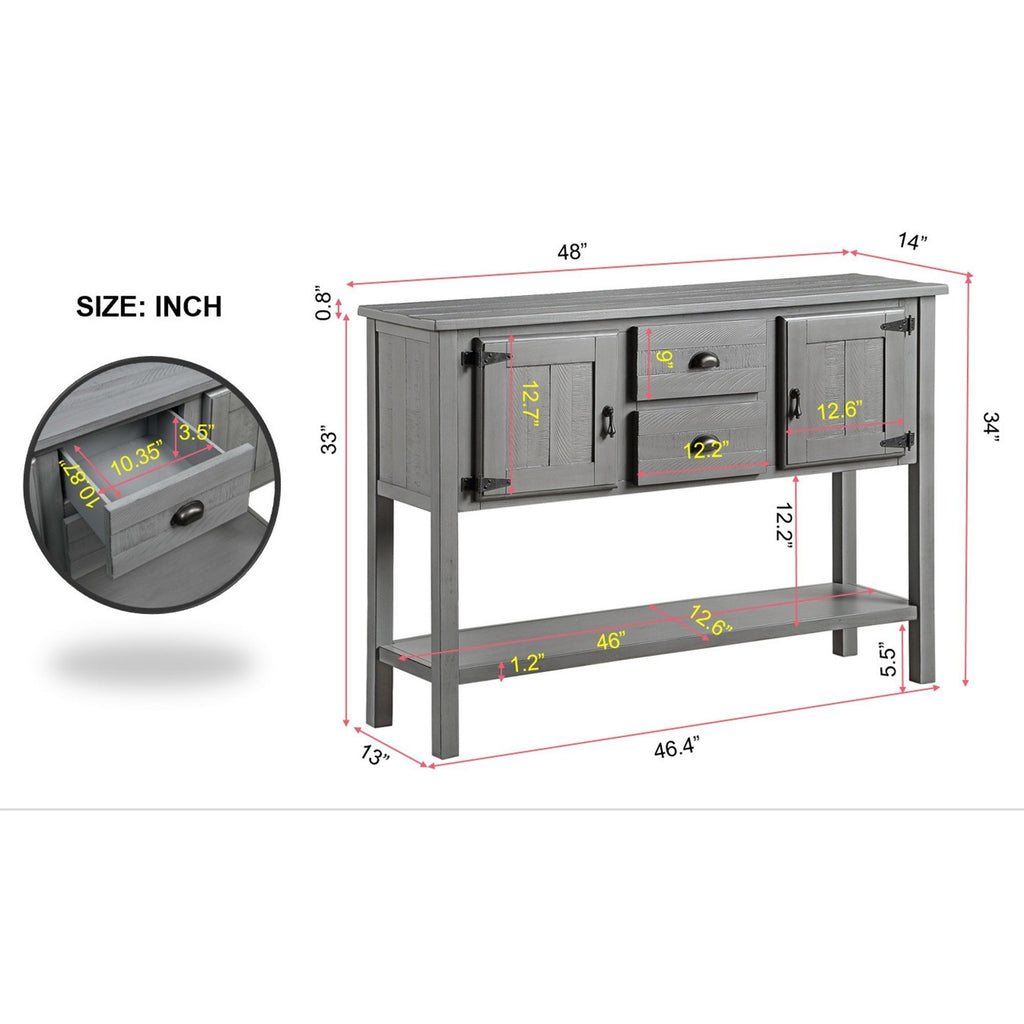 Leoglint 48'' Solid Wood Sideboard Console Table with 2 Drawers and Cabinets and Bottom Shelf, Retro Style Storage Dining Buffet Server Cabinet for Living Room Kitchen Dining Room(Antique Gray)
