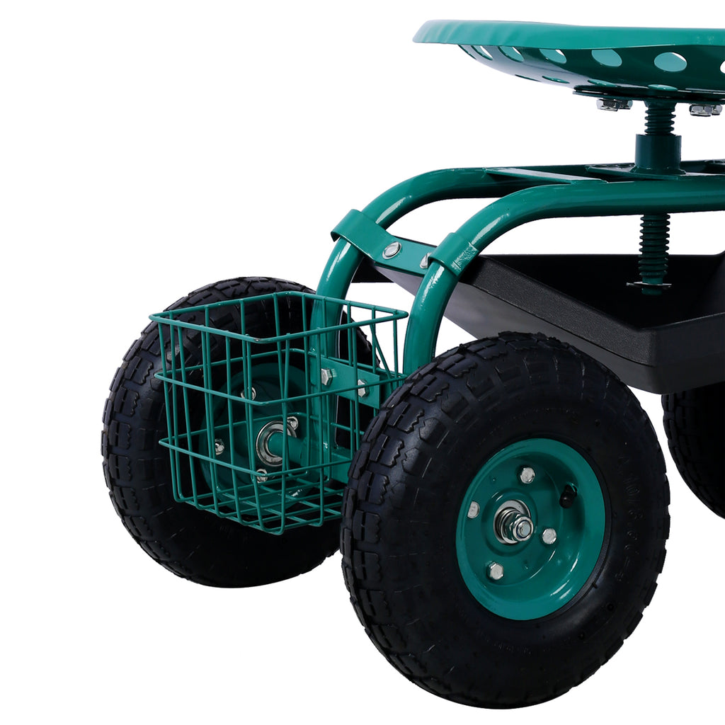 Leoglint Rolling Garden Scooter Garden Cart Seat with Wheels and Tool Tray, 360 Swivel Seat,Green