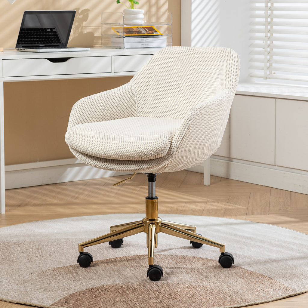 Leoglint 046-Mesh Fabric Home Office Chair 360°Swivel Adjustable Height With Gold Metal Base,Beige